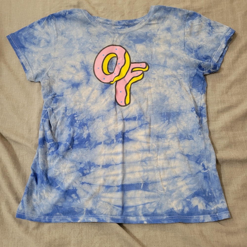 Odd Future Women Top Medium Blue Tie Dye T-Shirt Donut Graphic Short Sleeve Tee
